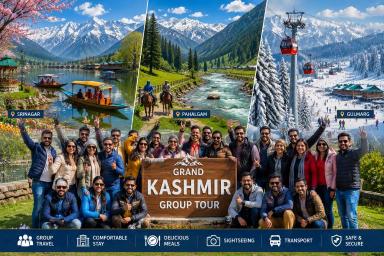 Group tour travellers photographed together at Srinagar, Pahalgam and Gulmarg
